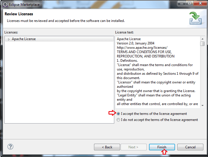 Licenses review when TestNG Framework installation finish