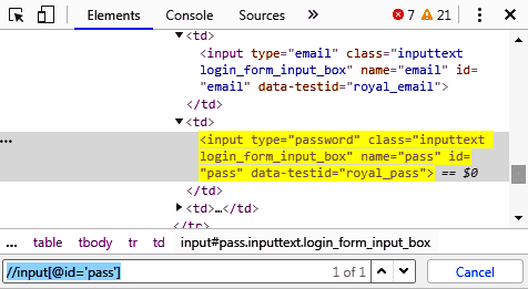 XPath of element password