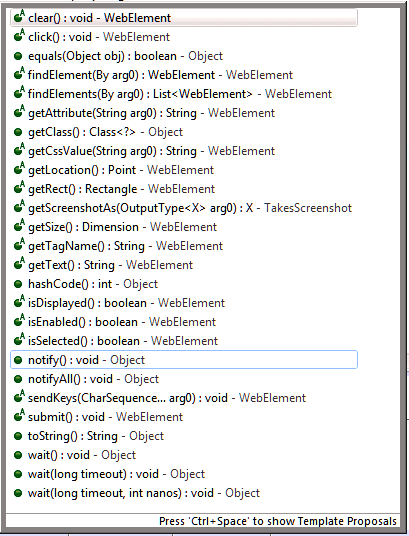 WebElement commands in Selenium