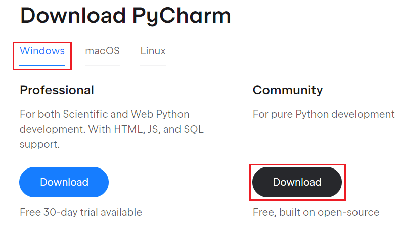 Download PyCharm IDE on Windows