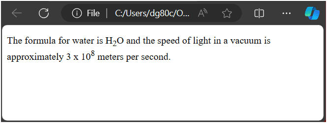An example of sub and sup formatting text tags in HTML