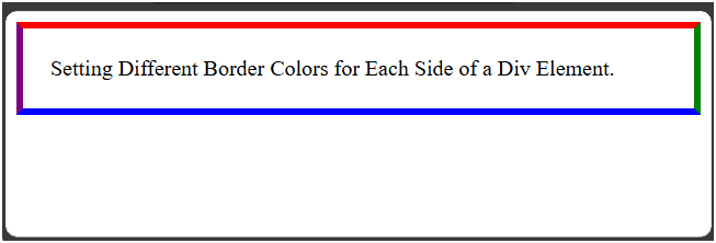 An example of setting individually border color for each side of a div element.