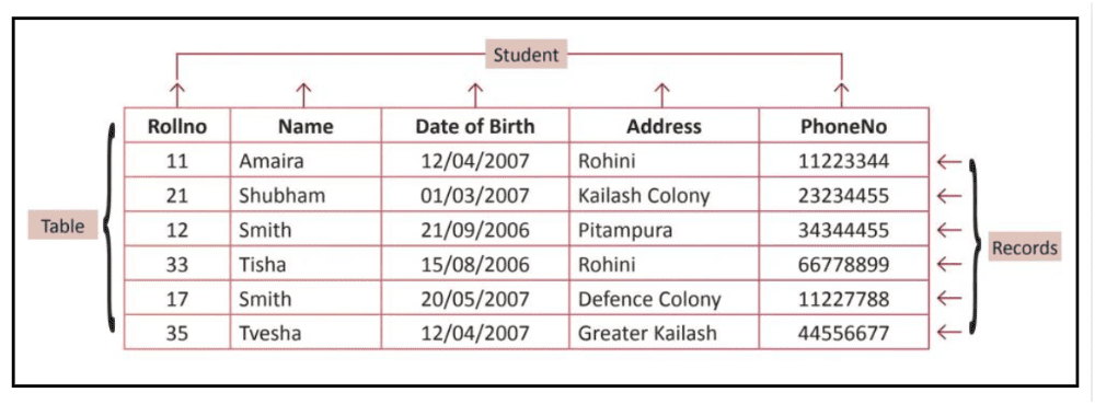 Student Database Table