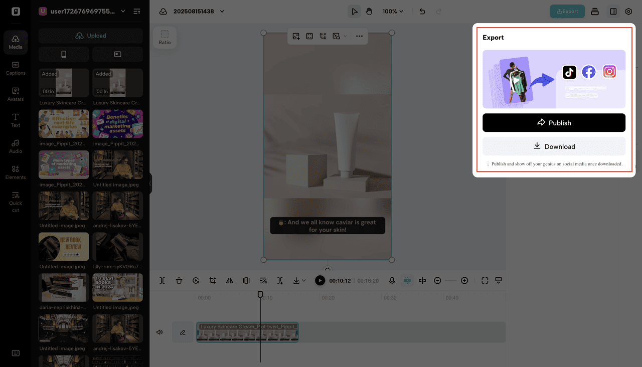 Export and share video.