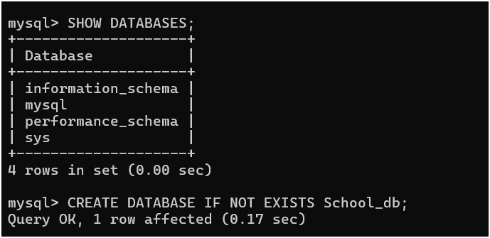 Create Database in MySQL command line client.