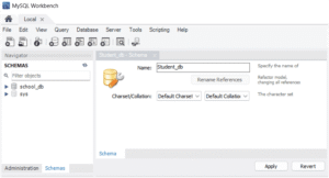 Enter database name and click Apply to create a new database in MySQL Workbench.