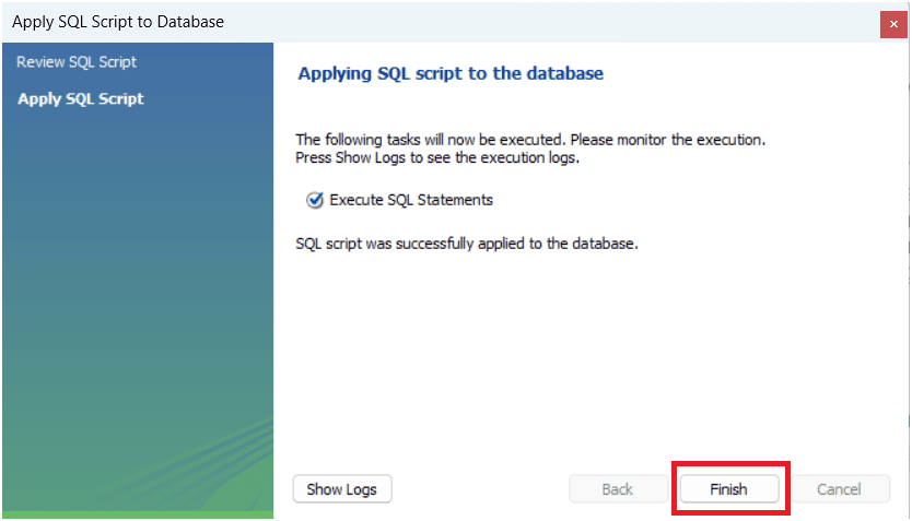 Finish database creation